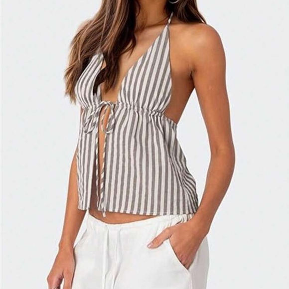 SHEIN Tops - 🤎3/$22🤎 NWOT SHEIN Brown and White Halter Tank Top